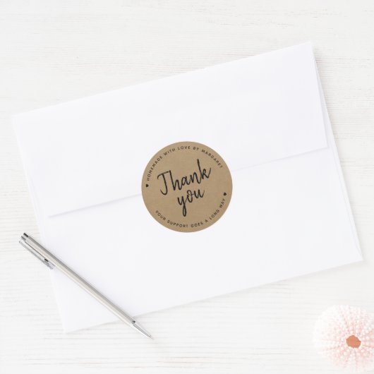Kraftpapier Rustic Script Bedankt Ronde Sticker (Envelop)