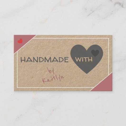 Kraftpapier Rustiek  Roze Beige Handgemaakt Visitekaartje (Voorkant)