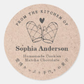 Kraftpapier uit de keuken van Oven Mitt Baking Ronde Sticker (Voorkant)