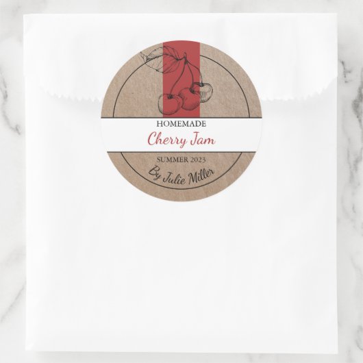 Kraftpapier Zelfgemaakt Cherry Jam Label (Tas)