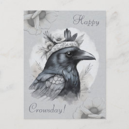 Krähe Crow Rabe Portrait Blumen Karte Postkarte Briefkaart