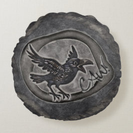 Krähe Crow Rabe ruft CAW! Rond Kussen