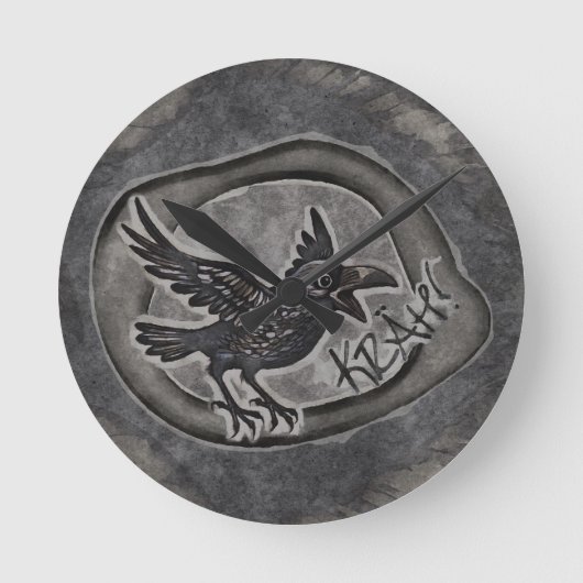 Krähe Crow Rabe ruft KRÄH!  Ronde Klok (Voorkant)