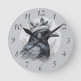 Krähe Crow Rabe Vogel Portrait mit Ziffern Ronde Klok