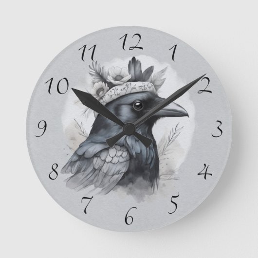 Krähe Crow Rabe Vogel Portrait mit Ziffern Ronde Klok (Voorkant)