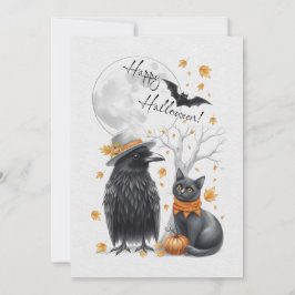 Krähe & Katze Herbst Halloween Karte Grußkarte Feestdagenkaart