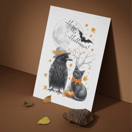 Krähe & Katze Herbst Halloween Karte Postkarte Briefkaart