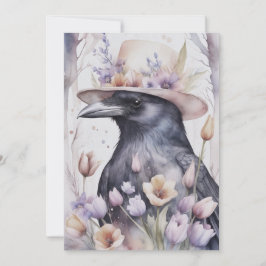 Krähe Rabe Crow mit Hut und Blumen Watercolor Feestdagenkaart