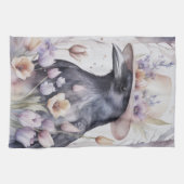 Krähe Rabe Crow mit Hut und Blumen Watercolor Theedoek (Horizontaal)