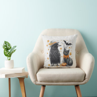 Krähe und Katze Halloween Herbst Crow Kussen