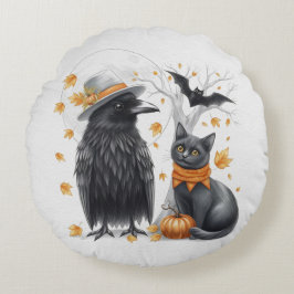 Krähe und Katze Halloween Herbst Crow Rond Kussen