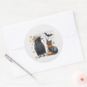 Krähe und Katze Halloween Herbst Crow Ronde Sticker (Envelop)