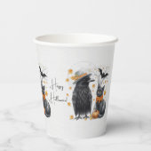 Krähe und Katze „Happy Halloween!“ Crow  Papieren Bekers (Achterkant)