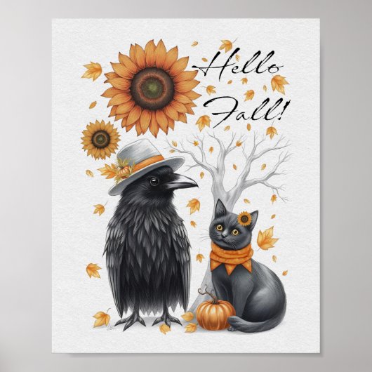 Krähe und Katze Herbst Thanksgiving Crow Poster (Voorkant)
