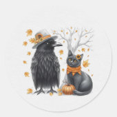 Krähe und Katze Herbst Thanksgiving Crow  Ronde Sticker (Voorkant)