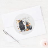 Krähe und Katze Herbst Thanksgiving Crow  Ronde Sticker (Envelop)