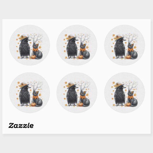 Krähe und Katze Herbst Thanksgiving Crow  Ronde Sticker (Vel)