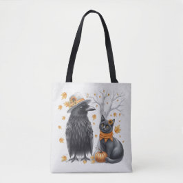 Krähe und Katze Herbst Thanksgiving Crow Tote Bag