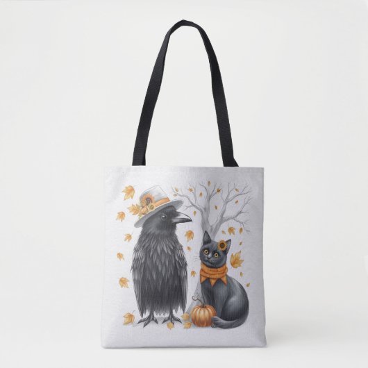 Krähe und Katze Herbst Thanksgiving Crow Tote Bag (Voorkant)