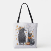 Krähe und Katze Herbst Thanksgiving Crow Tote Bag (Achterkant)