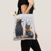 Krähe und Katze Herbst Thanksgiving Crow Tote Bag (Dichtbij)