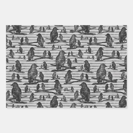 Krähen Raben Crows auf Ast Verpackung Inpakpapier Vel (Voorkant 3)