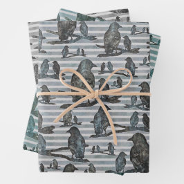 Krähen Raben Crows auf Ast Verpackung Inpakpapier Vel