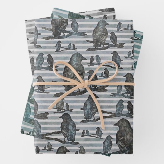 Krähen Raben Crows auf Ast Verpackung Inpakpapier Vel (In situ)