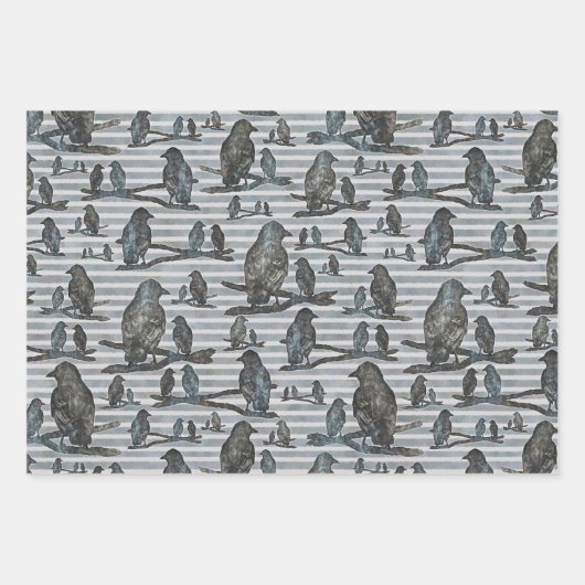 Krähen Raben Crows auf Ast Verpackung Inpakpapier Vel (Voorkant)