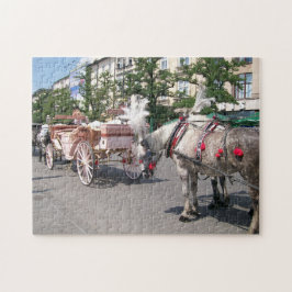 Krakau, door paarden getrokken rijtuigen, hoofdvie legpuzzel