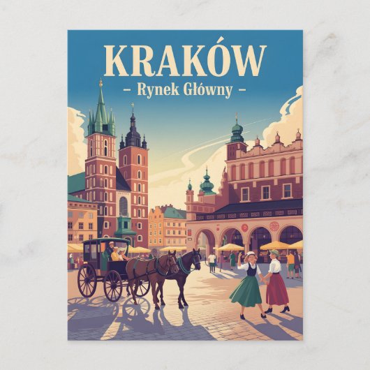 Krakau oude markt vintage briefkaart (Voorkant)