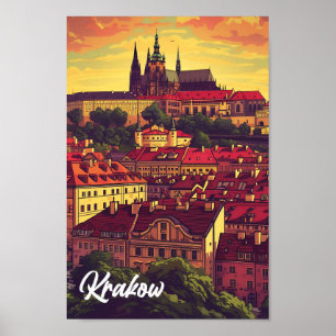 Krakau Polen Artistieke reisillustratie Poster