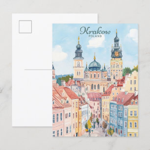 Krakau Polen Gouache Schilderillustratie Reizen Briefkaart