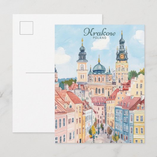 Krakau Polen Gouache Schilderillustratie Reizen Briefkaart (Voorkant / Achterkant)