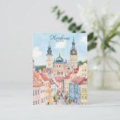 Krakau Polen Gouache Schilderillustratie Reizen Briefkaart (Staand voorkant)