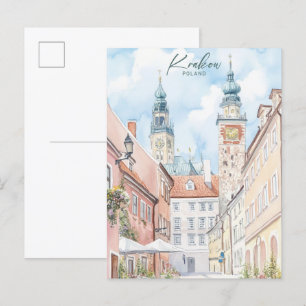 Krakau Polen Gouache Schilderillustratie Reizen Briefkaart