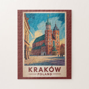 Krakau Polen Illustratie Reis Kunst Vintage Legpuzzel