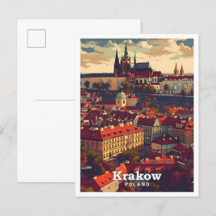 Krakau Polen  kunst reisillustratie Briefkaart