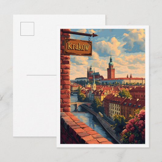 Krakau Polen  kunst reisillustratie Briefkaart (Voorkant / Achterkant)