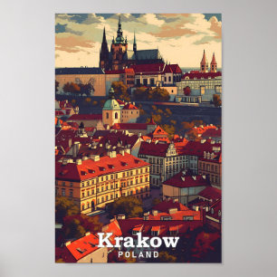 Krakau Polen  kunst reisillustratie Poster