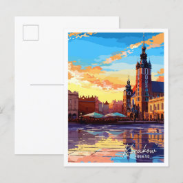 Krakau Polen vintage reisillustratie Briefkaart