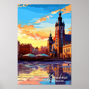 Krakau Polen vintage reisillustratie Poster