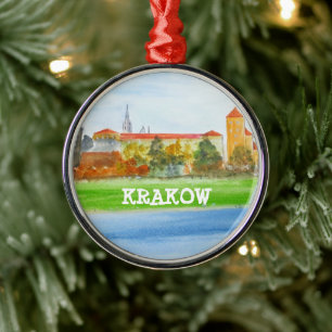 Krakau skyline in waterverf Polen Metalen Ornament