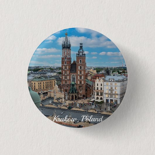 Krakau stadscentrum van bovenaf in Polen Ronde Button 3,2 Cm (Voorkant)