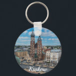 Krakau stadscentrum van bovenaf in Polen Sleutelhanger<br><div class="desc">Het centrum van Krakau met de Mariakerk van bovenaf in Krakau, Polen</div>