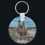 Krakau stadscentrum van bovenaf in Polen Sleutelhanger<br><div class="desc">Het centrum van Krakau met de Mariakerk van bovenaf in Krakau, Polen</div>