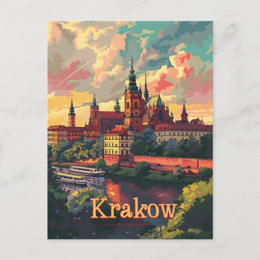 Krakau zonsondergang  briefkaart (Voorkant)