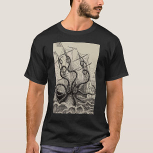 Kraken Aanvallend Schip Octopus Monster Silh T-shirt
