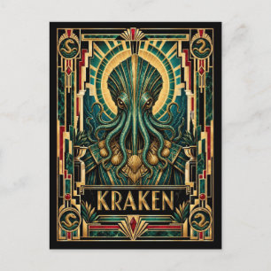 Kraken, Art Deco Mythisch Briefkaart