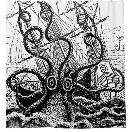 Kraken Attack reuze octopus douchegordijn (Voorkant)